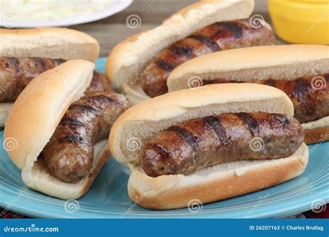 Bratwurst on Buns stock image. Image of barbecue, cooked - 26207163