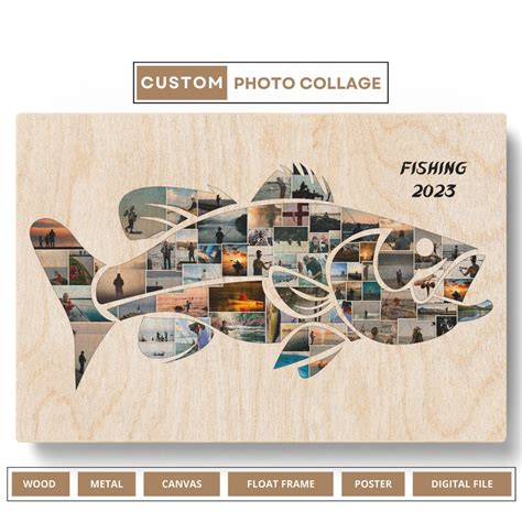 Bass Fish Photo Collage Fishing Poster Fishing Gifts for Men Housewarming Gift Gift for Dad ...