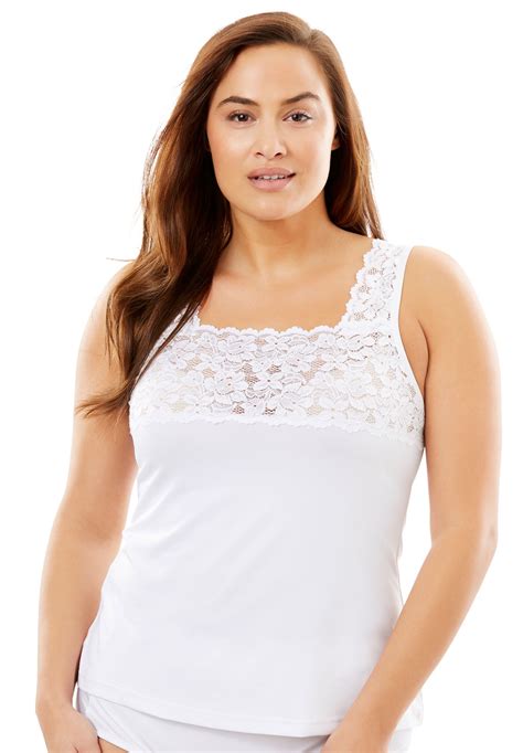 Comfort Choice Women's Plus Size Silky Lace-Trimmed Camisole Full Slip - Walmart.com