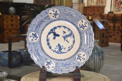 Japanese Blue and White Imari Plate Width:470mm - Buy Online Japanese Antiques