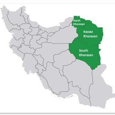 Location of Khorasan provinces on the Iran's map. (North, Razavi, and South | Download ...