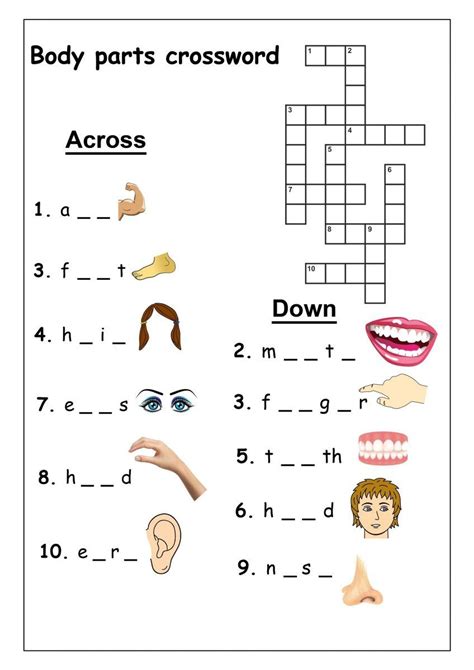 very easy crossword puzzles body | English activities for kids, Puzzles ...