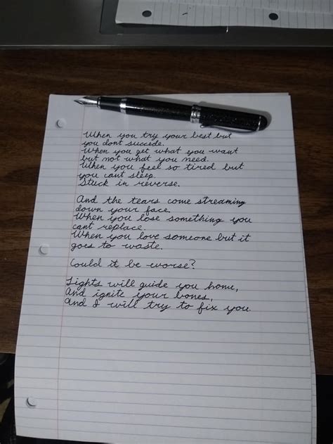 Writing song lyrics as a practice excercise for my cursive : Handwriting