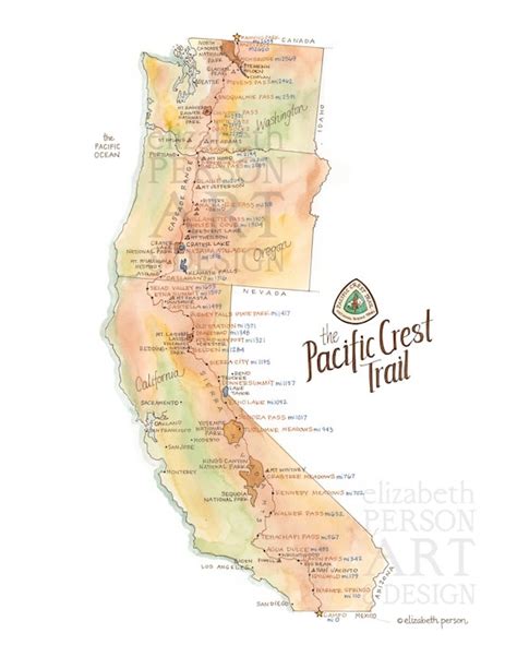 Pacific Crest Trail Map Detailed Watercolor PCT Thru-hiker - Etsy