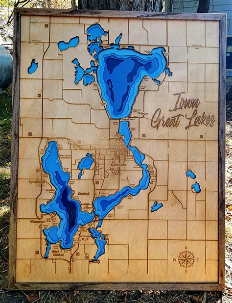 Okoboji Contour Map Iowa Great Lakes Depth Map Big Spirit Lake Iowa Ma ...