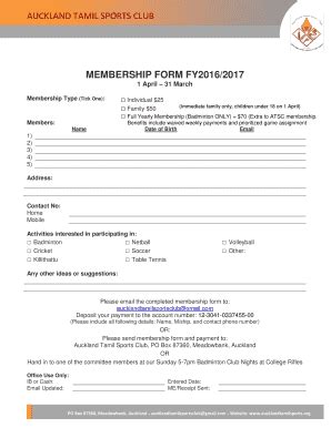 Sports Club Membership Form - Fill and Sign Printable Template Online