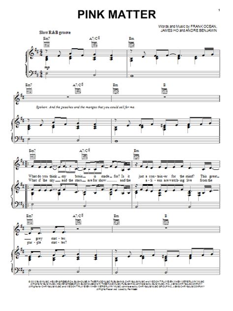 Frank Ocean "Pink Matter" Sheet Music Notes | Download Printable PDF Score 95070