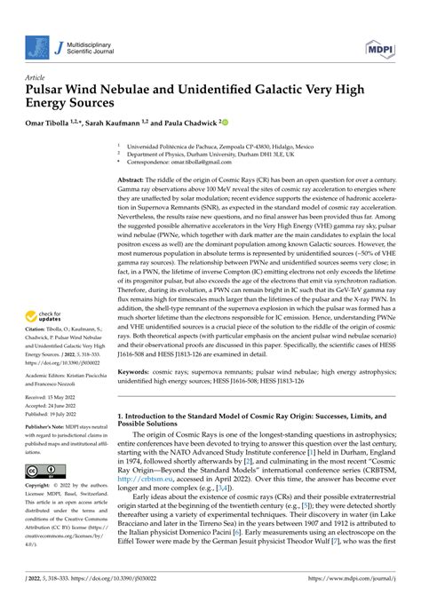 (PDF) Pulsar Wind Nebulae and Unidentified Galactic Very High Energy ...