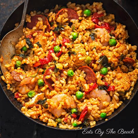 Chicken, Chorizo and Shrimp Paella Recipe - Eats by the Beach