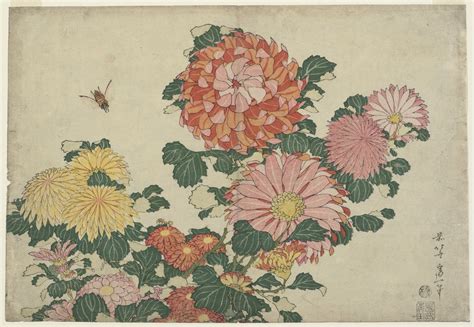 Katsushika Hokusai: Chrysanthemums and Horsefly, from an untitled ...