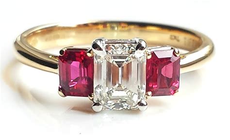 Tiffany & Co. 1.37tcw I/VVS2 3 Stone Emerald Cut Diamond & Ruby Engage - Bloomsbury Manor Ltd