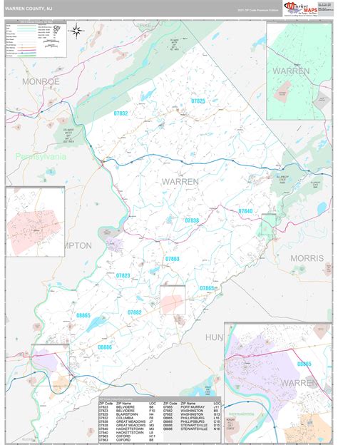 Warren County, NJ Wall Map Premium Style by MarketMAPS