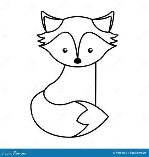 Line icon fox cartoon stock vector. Illustration of cartoon - 93408569