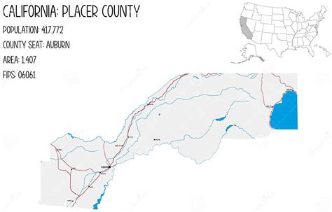 Map of Placer County in California, USA Stock Illustration - Illustration of california, city ...