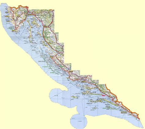 Detailed road map of the Croatian coast. Croatian coast detailed road ...