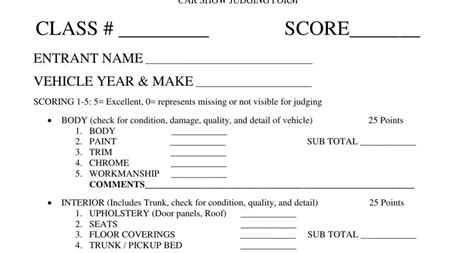 Car Show Judging Form ≡ Fill Out Printable PDF Forms Online