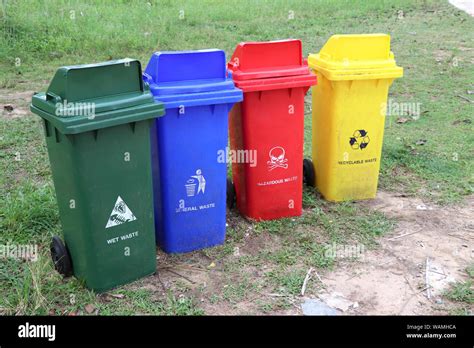 4 types of waste bins for waste sorting. Garbage disposal by separating ...