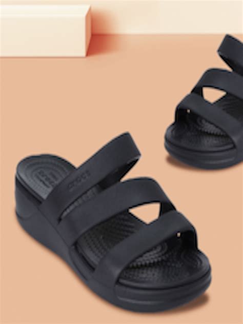 Buy Crocs Monterey Women Black Textured Wedges - Heels for Women ...