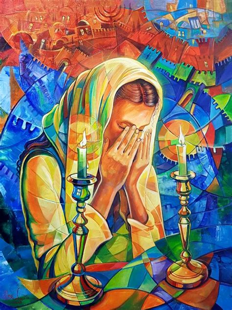 Abstract Jewish Painting: Woman honoring the Shabbat | Jewish artwork ...