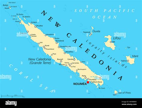 New Caledonia political map with capital Noumea. Special collectivity ...