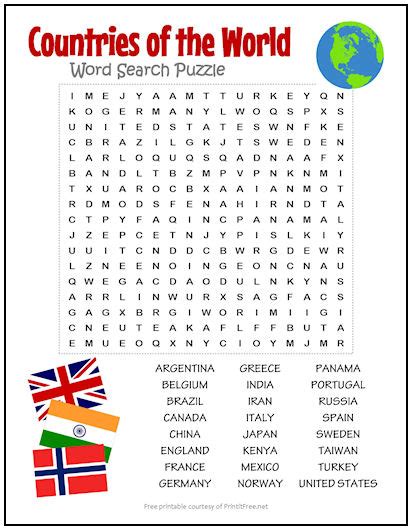 Countries of the World Word Search Puzzle | Print it Free | Word ...