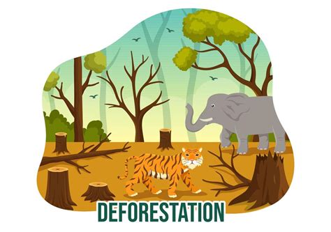 Deforestation Illustration with Tree in the Felled Forest and Burning Into Pollution Causing the ...