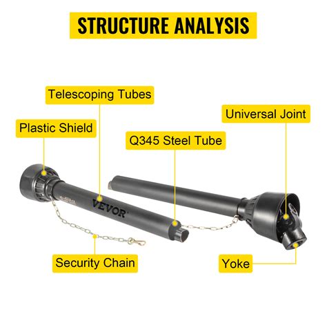 VEVOR PTO Shaft, 1-3/8" PTO Drive Shaft, 6 Spline Tractor, Round ...