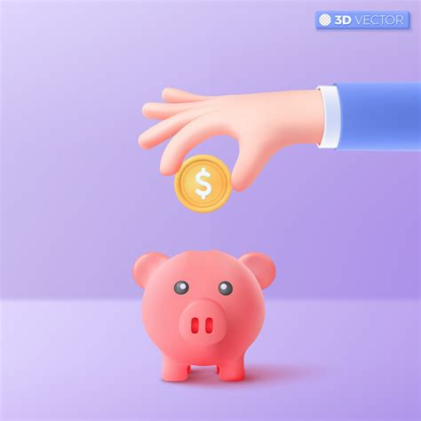 3d hand and piggy bank icon symbol. profit and growth, dollar gold coin. money storage ...