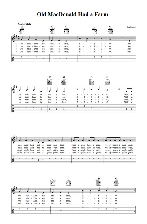 Old MacDonald Had a Farm - Easy Guitar Sheet Music and Tab with Chords ...