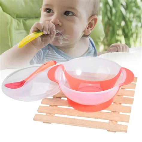 Baby Bowl Slip resistant Tableware Set Infants feeding Bowl With Suction Cup And Temperature ...