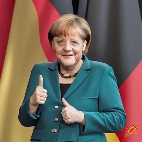 Angela merkel giving a thumbs up with german flag on Craiyon