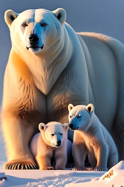 Premium AI Image | Polar bear mother with cubs