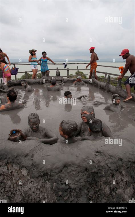 People Taking Mud Bath In Crater Of Totumo Volcano Near Cartagena, Colombia Stock Photo - Alamy