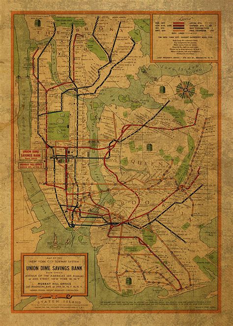 Vintage Map of New York City Subway System 1954 Mixed Media by Design ...