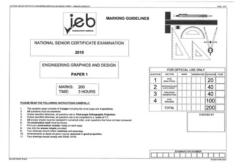 Engineering graphics design egd ieb nsc grade 12 past exam papers 2019 p1 marking guidelines ...