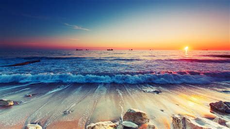 sunset, Beach, Waves Wallpapers HD / Desktop and Mobile Backgrounds