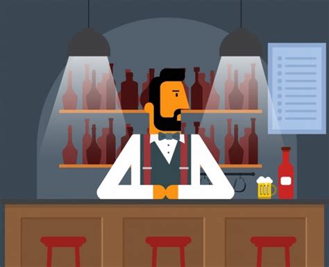 Bar drawing bartender lights icons cartoon design Vectors images ...