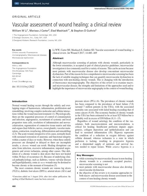 International Wound Journal - 2016 - Li - Vascular Assessment of Wound Healing A Clinical Review ...