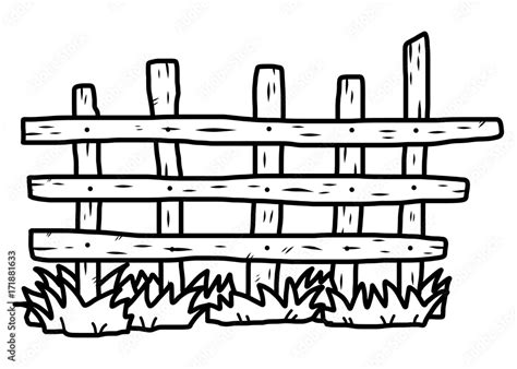 fence / cartoon vector and illustration, black and white, hand drawn, sketch style, isolated on ...