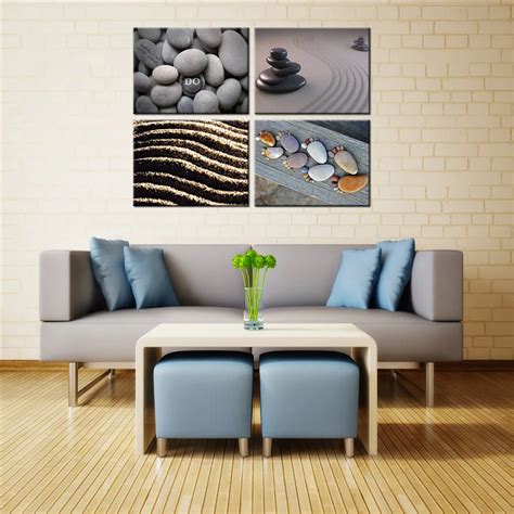 4 Piece Home Decorative Painting Seaside Sand And Stone Zen Canvas Wall ...