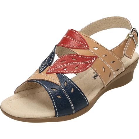 Cushion-Walk Leather Slingback Wedge Flexible Open Toe Sandals - Ladies ...