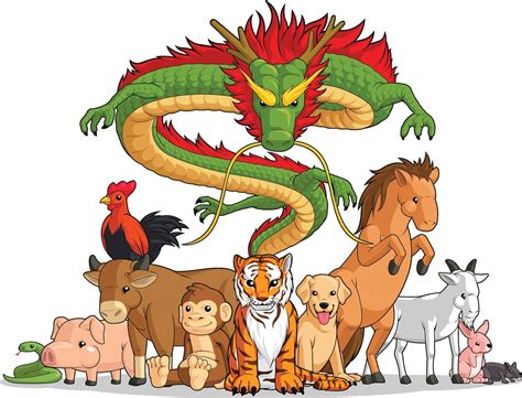 All 12 Chinese Zodiac Animals Together Cartoon Illustration Drawing ...