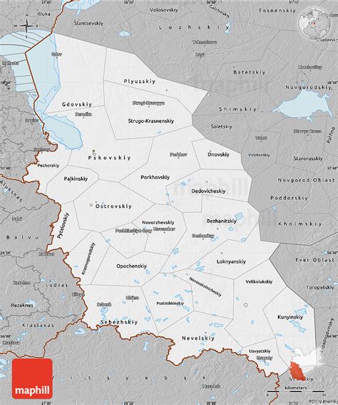 Gray Map of Pskov Oblast