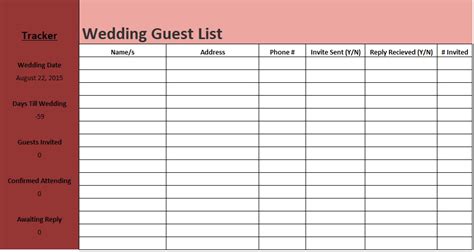 Printable Wedding Guest List Templates - 17+ Free Spreadsheet Download