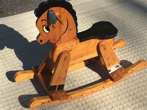 Vintage Rocking Horse, Wooden Children's Toy, Golden Brown & Black Rocker, Decorative Wood Horse ...