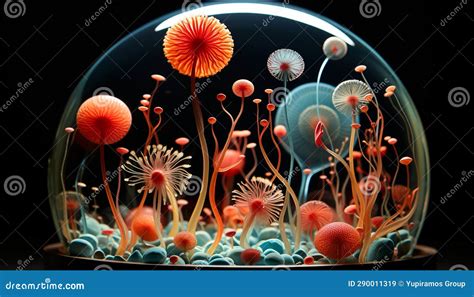 Abstract Biology Illustration Colorful Underwater World Reveals Microscopic Organisms and Plants ...