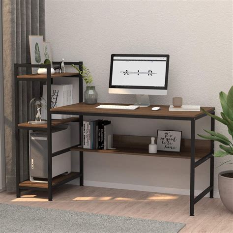 TREETALK Computer Desk with 4 Tier Storage Shelves – 41.7” Student Study Table with Bookshelf ...