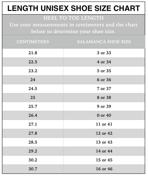 Copy of Shoe Size Chart — Salamanca Custom Made Tango Shoes