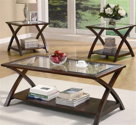 Rich Cappuccino Finish Modern 3Pc Coffee Table Set w/Glass Top