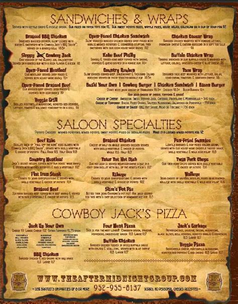 Cowboy Jack S Menu - All About Cow Photos